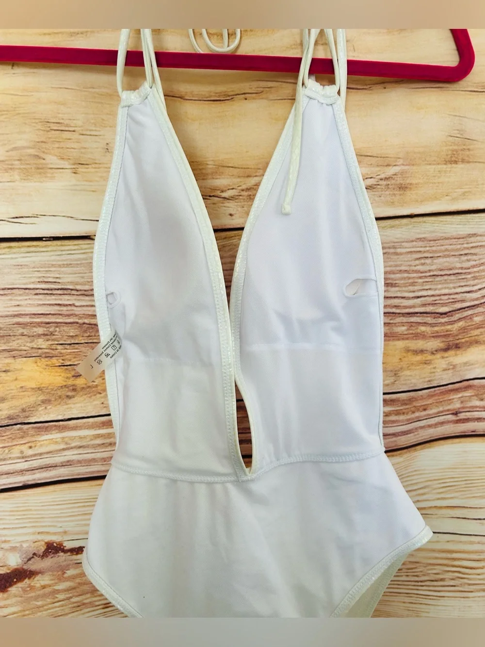 SHEIN White Snakeskin Print Iridescence Plunging One-Piece Swim Suit L NWT